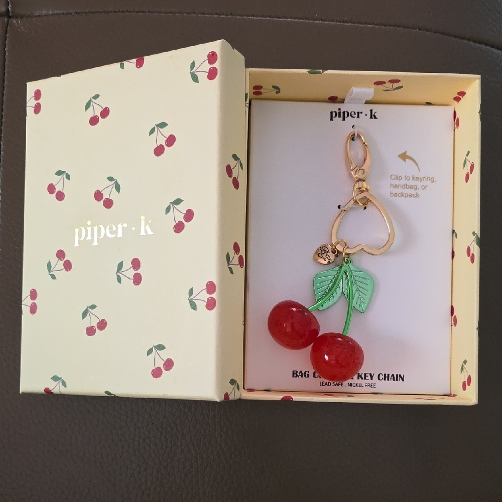 Piper Red and Green Cherry Key/bag Charm Holder